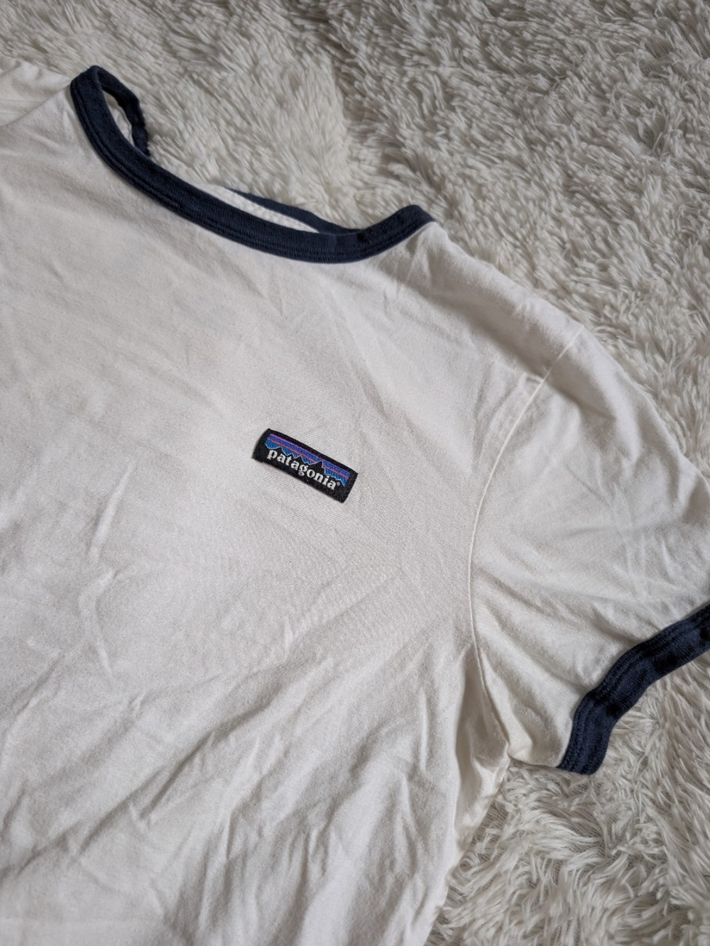 Patagonia Organic Cotton White Navy Blue Trim Ringer Crew Neck Tshirt Medium - Picture 3 of 6